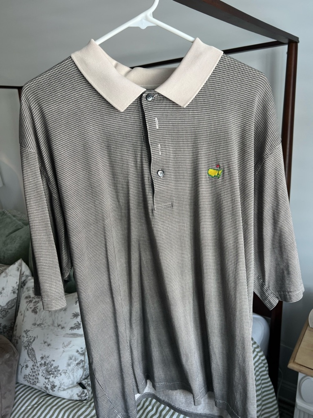 Vintage Masters Beige Micro-Check Polo with Cream Contrast Collar